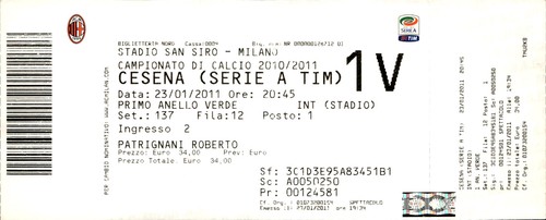Biglietto partita calcio milan - biglietto,