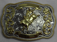 Fibbia cintura Brigalow cowboy country rodeo bull rider western argento oro floreale