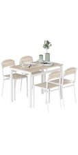 Set da Pranzo Tavolino e 4 Sedie Legno, Bianco in Metallo e MDF