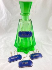 Blue Enamel Metal Decanter Spirit labels set Port Whisky Sherry Brandy