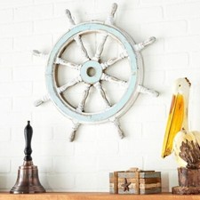 91.4cm Mano Dipinto Bianco/Blu Ruota IN Legno Capitano Barca Pirata Decorativa