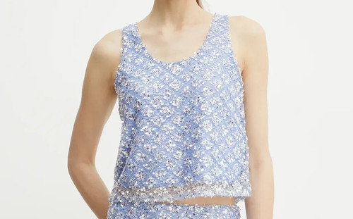 Top rete con pailette crema - con,