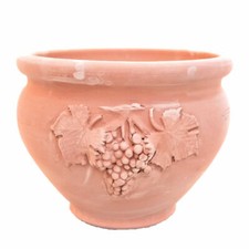 Vaso in terracotta per piante fiori rotonda con uva fatto a mano resiste gelo