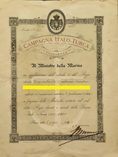 Regia Marina - Diploma per Medaglia commemorativa Guerra italo-turca 1911-1912