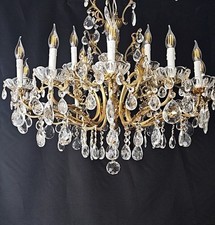 Lampadario grande vintage ottone e cristallo con 12 bracci 18 luci plafoniera 
