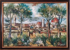 Veduta su Firenze e Duomo Duomo originale italiano grande dipinto olio firmato