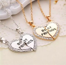 2x COLLANA CIONDOLO CUORE SPEZZATO CON STRASS BEST FRIENDS AMICIZIA AMORE