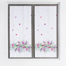 Tenda per Finestra Tendina Bianco a Fantasia Fiori Fucsia Colorata 2 Pannelli 