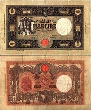 6b)splendida banconota -1000 lire GRANDE " M " ( FASCIO ) 2 tipo anno 12-12-1942