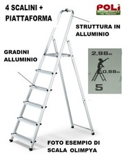 SCALA SCALEO IN ALLUMINIO 5 SCALINI 4 GRADINI + PIATTAFORMA IN ACCIAIO SICURA