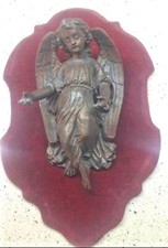 antica scultura con ANGELO in metallo dorato , bronzo ? montato su velluto