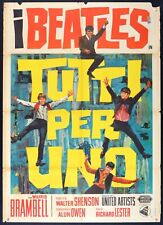 TUTTI PER UNO A Hard Day's Night BEATLES RARO MANIFESTO ORIGINALE 1A ED. POSTER