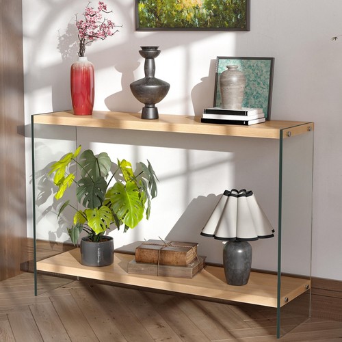 Tavolo consolle legno vetro - consolle, +