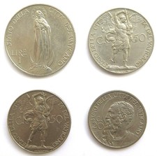 Lot 4x Vatican, 1 Lira 1935, 2x 50 Centesimi 1930+1931 + 20 Centesimi 1930