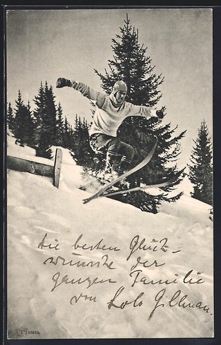 Sciatore salto cartolina - sciatore, salto,