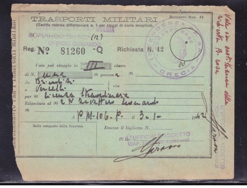 Biglietto trasporti militari - biglietto,