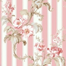 Bambole Casa Carta da Parati Vintage Rosa Righe Floreale Design Miniatura Con 1: