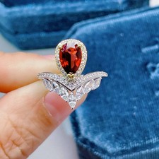 3Ct Pear Cut Red Garnet &