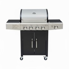Barbecue gas professionale da 16 KW 5 bruciatori in acciaio inox con ruote nero