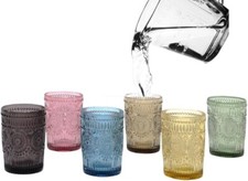 Set 6 Bicchieri Colorati Lavorati 300 ml Vetro Decorato Stile Elegante e Moderno