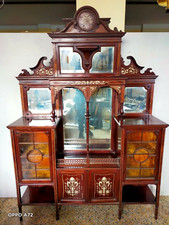 ANTICO MOBILE VETRINA CREDENZA MOGANO INTARSIATO REGNO UNITO
