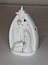 NATIVITÀ IN BIANCO IN CERAMICA CON LUCI PRESEPE IDEA REGALO