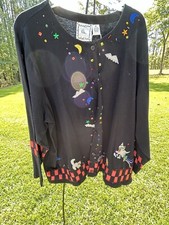 vintage Michael Simon Lite Halloween Cardigan 3X Witches Cats Pumpkins