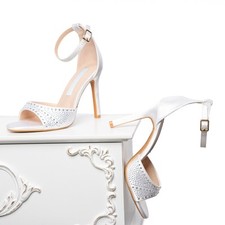 Tacchi da sposa in raso 9 cm - Scarpe da sposa bianco/avorio con cinturino...