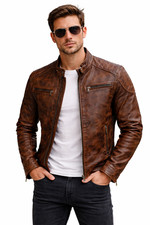 Giacca pelle uomo nero marrone