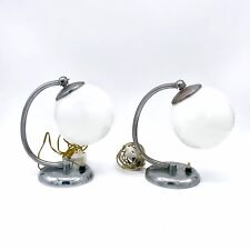 Coppia Di Abatjour Vintage Design Modernariato Cromate Vetro Opalino