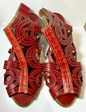 Donna Spring Step Flourish Gladiatore Rosso Pelle Sabot Tacco Sandali Taglia 39