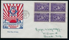 1939 - USA, FDC, centenario Baseball statunitense, quartina, Cooperstown (A)