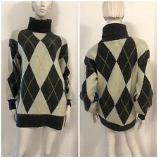 PRINGLE OF SCOTLAND x H&M Maxi Maglione dolcevita grigio panna rombi Tg XS