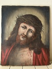 Vecchio Quadro Su Tela Ecce Homo Gesù Coronato Di Spine Flagellato 