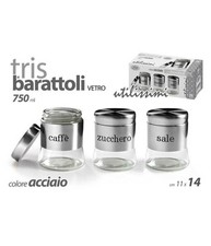 Tris Barattoli Barattolino 750ml 11x14cm Vetro Sale Zucchero Caffe 772016 Acciai