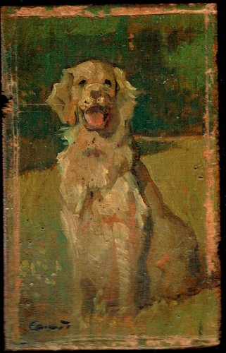 Cane dipinto olio tavoletta - dipinto,