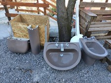 Set bagno wc lavandino bidet cassetta vaschetta scarico marrone rubinetteria