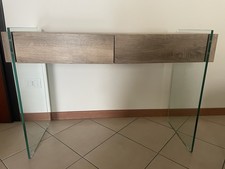 consolle con gambe In vetro e due cassetti
