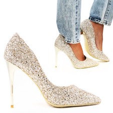 Scarpe donna decolletes decoltè tacchi alti punta glitter oro TOOCOOL GI-8389