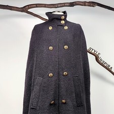 ZARA 🖤 LIMITED CAPE CAPPOTTO CAPPOTTO LANA BOUCLE BOTTONI STEMMA UNIFORME RARO antracite