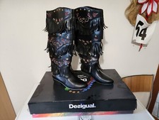 Desigual Stivali texani in pelle con frange, 3 modalità di indosso, nero 40