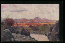 CPA Illustrateur sign. Paul Müller: Deutsch-Südwestafrika, Landschaft im Dämmer 
