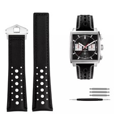Cinturino orologio racing traforato in vera pelle nero realizzato per TAG Heuer 22 mm