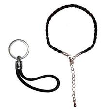 SET BRACCIALE E PORTACHIAVI AD ANELLO DI METALLO E CORDINO IN PELLE INTRECCIATA