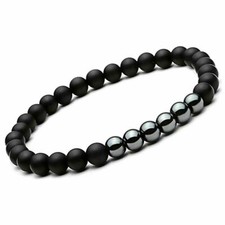 Bracciale Onice Nero Ematite Pietre Naturali dure perle Uomo Donna braccialetto