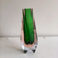 MURANO VASO VINTAGE VETRO SOMMERSO VERDE ROSA FLAVIO POLI MANDRUZZATO SEGUSO  