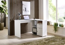 Home Office Scrivania Angolare Leni, Scrivania Chiudibile a Chiudibile, con Cassettiera in Bianco