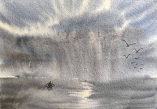 LONELY FISHERMAN BOAT SKY