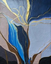 quadro moderno dipinto a mano Acrilico su tela tesa Astratto fiore 50X40cm