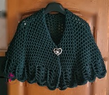 Mantellina della nonna verde scuro,lana oeko-tex, scialle,copri spalle,uncinetto